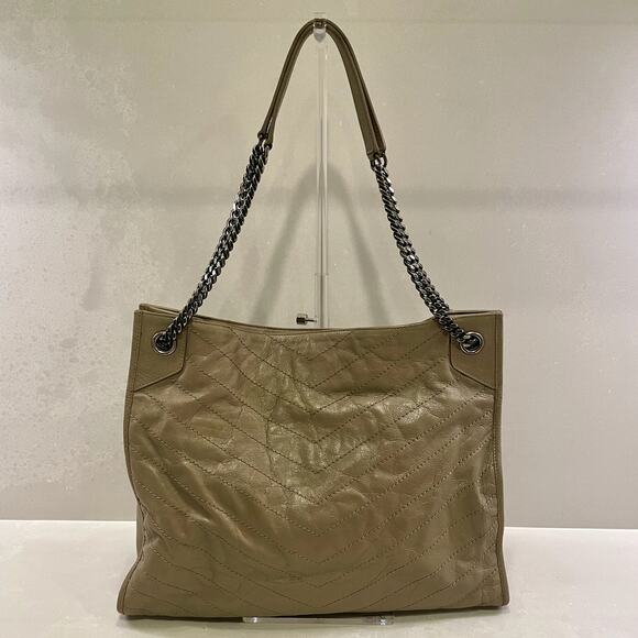 SAINT LAURENT Niki Large YSL Shopper Tote Bag in Crinkled Leather Light Taupe - Picture 5 of 16